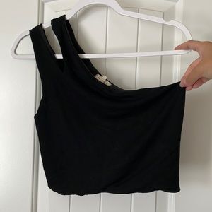 UO double strap one shoulder black crop